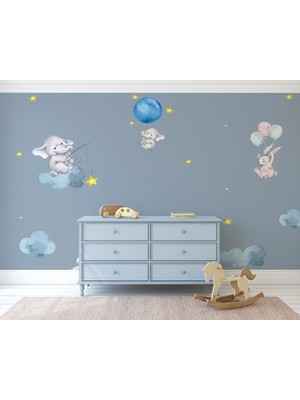 Eko Dekor Bulut ve Yıldızlar Çocuk Odası Duvar Kağıdı Vinil