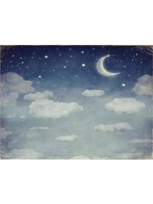 Eko Dekor Bulut Yıldız Ay Çocuk Odası Duvar Kağıdı  Kanvas Tek Parca