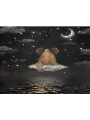 Eko Dekor Bulutlar Üzerindeki Fil ve Bulut Yıldız Ay Çocuk Odası Duvar Kağıdı Vinil