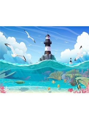 Eko Dekor Deniz Feneri ve Martılar 3D Çocuk Odası Duvar Kağıdı  Kanvas Tek Parca