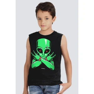 Uzaylı Rocker Siyah Kesik Kol | Kolsuz Kız Erkek Uniseks Çocuk T-Shirt | Atlet