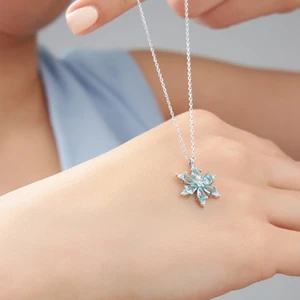 Siset Gümüş 925 Ayar Akuamarin Taşlı Çiçek Gümüş Kolye