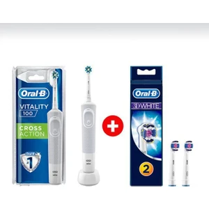 D100 Cross Action Şarj Edilebilir Diş Fırçası+ 3D White 2'li Yedek Başlık