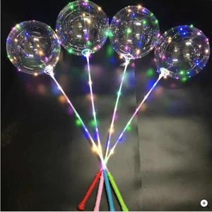 Işıklı Balon - Transparent LED 3 Fonksiyonlu - Şeffaf Balon Çubuklu - 5 ADET