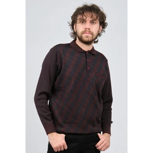 Çizgi Triko Erkek Cep Detaylı Polo Yaka Desenli Kazak 42544213 Bordo