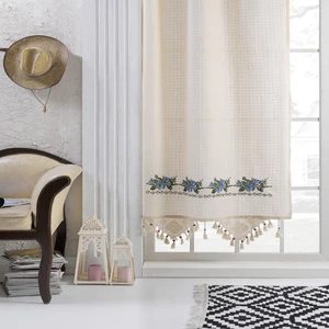 Buldan Concept Buldan Işi Kaneviçeli Mavi Nakışlı Perde 100X220 cm