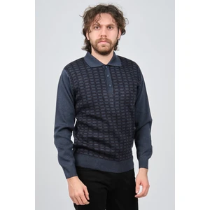 Ateş Triko Erkek Polo Yaka Desenli Yün Kazak 6092101 Indigo