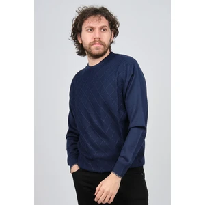 Erkek Bisiklet Yaka Baklava Desenli Yün Kazak 4537073 Açık Lacivert