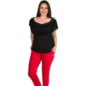 Zer Otantik Fırfırlı Dantel Yaka Büyük Beden Bluz Siyah