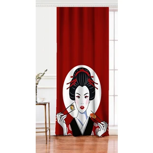 Tek Kanat Suşi Yiyen Japon Kız Motifli Modern Dijital Baskılı Fon Perde