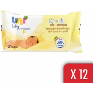 Uni Baby Yenidoğan Islak Pamuk Mendil 12'li