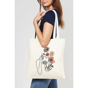 Çınar Bez Çanta Çiçek Kadın Baskılı Ham Bez Çanta