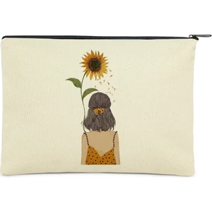 Çınar Bez Çanta Clutch Ayçiçekli Kız Kanvas Makyaj Çantası