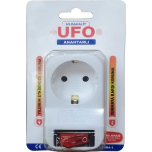 As Bakalit Ufo Anahtarlı Tekli Akım Korumalı Fişli Priz Beyaz 323028
