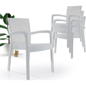 Rattan Sandalye 4 Kişilik Kollu Koltuk Bahçe Balkon Teras Sandalyesi Beyaz