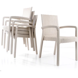 Rattan Sandalye Takımı 4 Kişilik Kollu Koltuk Bahçe Balkon Teras Sandalyesi