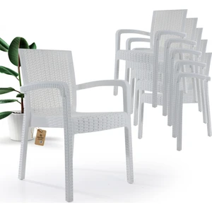 Rattan Sandalye Takımı 6 Kişilik Bahçe Balkon Teras Takımı Beyaz