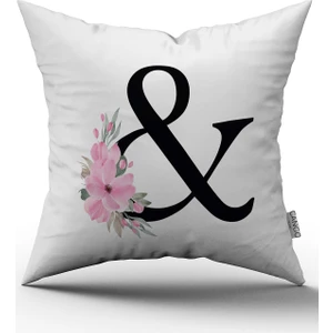 Cango Home Pembe Çiçekli Harfli Kırlent Kılıfı - & Harfi