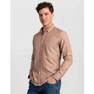 Slim Fit Bej Düz Erkek Gömlek