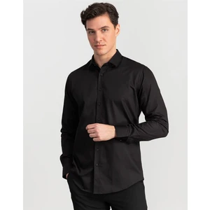 Slim Fit %100 Pamuk Siyah Erkek Gömlek