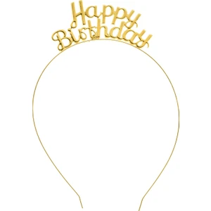 Taç - Happy Birthday - Metal - Gold - Simli Taç Hediyeli - Parti