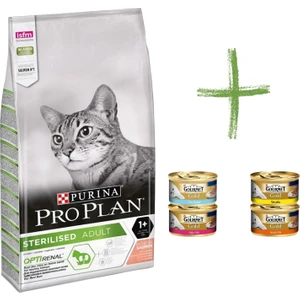 Pro Plan Sterilised Somonlu 3 kg Kısırlaştırılmış Kedi Maması ve 4 Adet Gourmet Yaş Mama