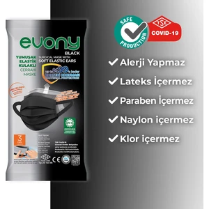 Evony Black Elastik Kulaklı Siyah Maske 10'lu 100 Adet