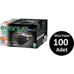 Evony Yumuşak Elastik Kulakli Cerrahi Maske Siyah 100 adet