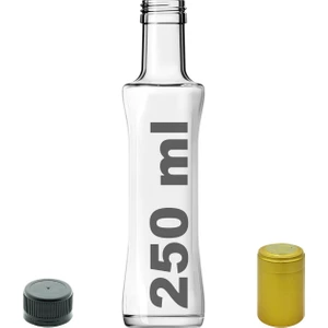 250 cc Şeffaf Piramit Kilitli Kapaklı ve Kapüşonlu 250 ml Kavisli Cam Şişe 1 Adet