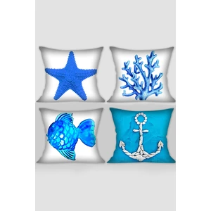 Cango Home 4'lü Dekoratif Kırlent Kılıfı Seti 43x43 cm Mavi Deniz Temalı Desen