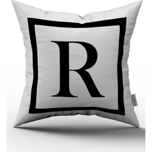 Cango Home Siyah Beyaz Harf Dijital Baskılı Kırlent Kılıfı - R