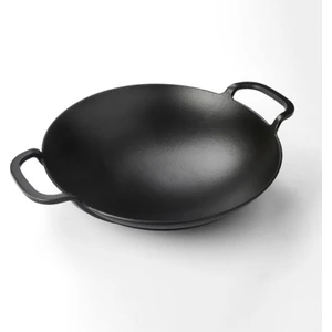 Döküm Wok Tava 38 Cm Çift Metal Kulplu Lava Tava Lava Tencere