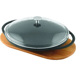 Döküm Sac Kavurma Tavası 28 Cm Çift Metal Kulplu Ahşap Altlıklı Cam Kapaklı Lava Tava Garantili