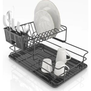 Ömür Boyu Paslanmaz 2 Katlı Modüler Bulaşıklık Tabaklık Mat Siyah KB015