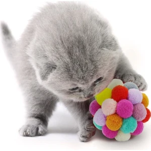 Renkli Ponpon Top Kedi Oyuncağı 7 cm
