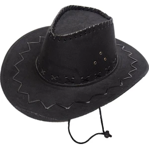Bağcıklı Nubuk Çocuk Kovboy Şapkası Siyah Renk 6-10 Yaş