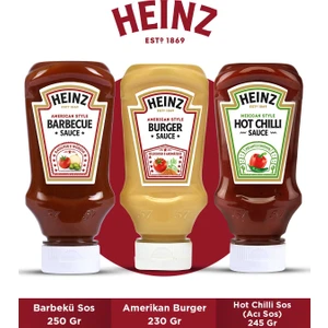 Üçlü Gurme Sos Paketi (Barbekü Sos 250 gr + Amerikan Burger 230 gr + Hot Chilli Sos 245 Gr)