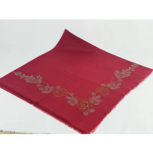 Mom Collection Taşlı Lüx Eşarp Bordo Uzun Gül Desen