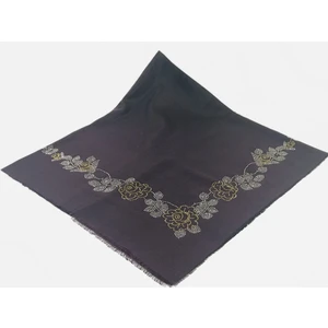 Mom Collection Taşlı Lüx Eşarp Mor Uzun Gül Desen