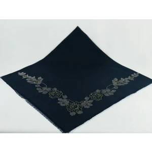 Mom Collection Taşlı Lüx Eşarp Lacivert Uzun Gül Desen
