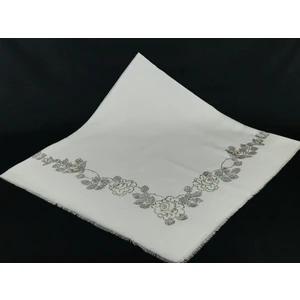 Mom Collection Taşlı Lüx Eşarp Beyaz Uzun Gül Desen