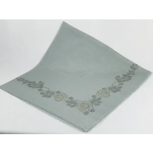 Mom Collection Taşlı Lüx Eşarp Gri Uzun Gül Desen