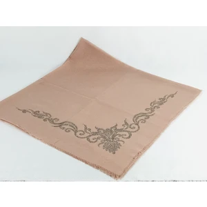 Mom Collection Taşlı Lüx Eşarp Pudra Şahmeran Desen