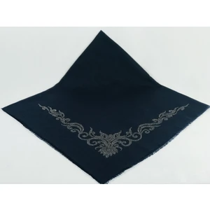 Mom Collection Taşlı Lüx Eşarp Lacivert Şahmeran Desen
