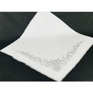 Mom Collection Taşlı Lüx Eşarp Beyaz Şahmeran Desen