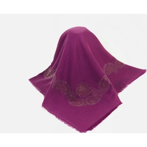 Mom Collection Taşlı Lüx Eşarp Eflatun Şal Desen