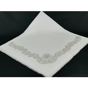 Mom Collection Taşlı Lüx Eşarp Beyaz Şal Desen