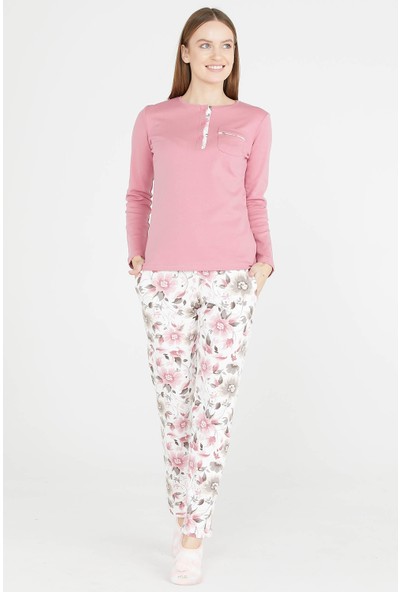Sementa Çiçek Desenli Önden Düğmeli Pijama Takımı - Pembe