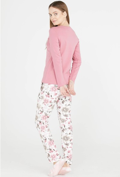 Sementa Çiçek Desenli Önden Düğmeli Pijama Takımı - Pembe