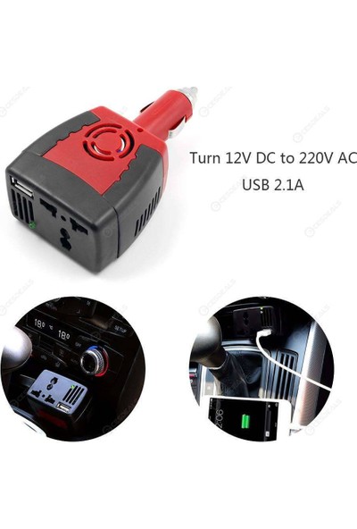 Wozlo 150W Araç Çakmak Power Inverter 12V To 220V Invertör Çevirici Dönüştürücü + USB Port